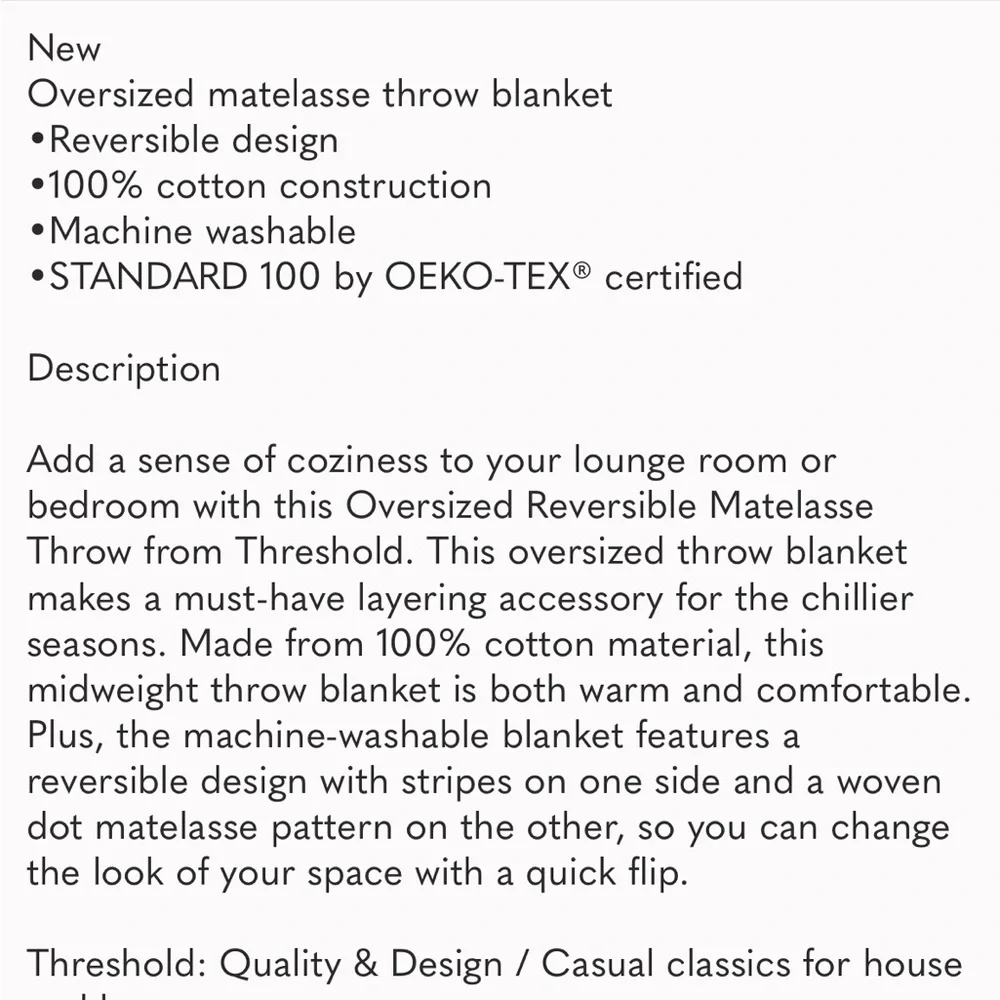 NWT Oversized Reversible Matelasse Throw Gray - Threshold - Picture 8 of 9